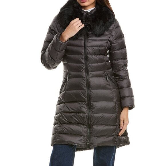 Dawn Levy Milly Black Fur Trim Puffer Coat - Picture 2 of 9